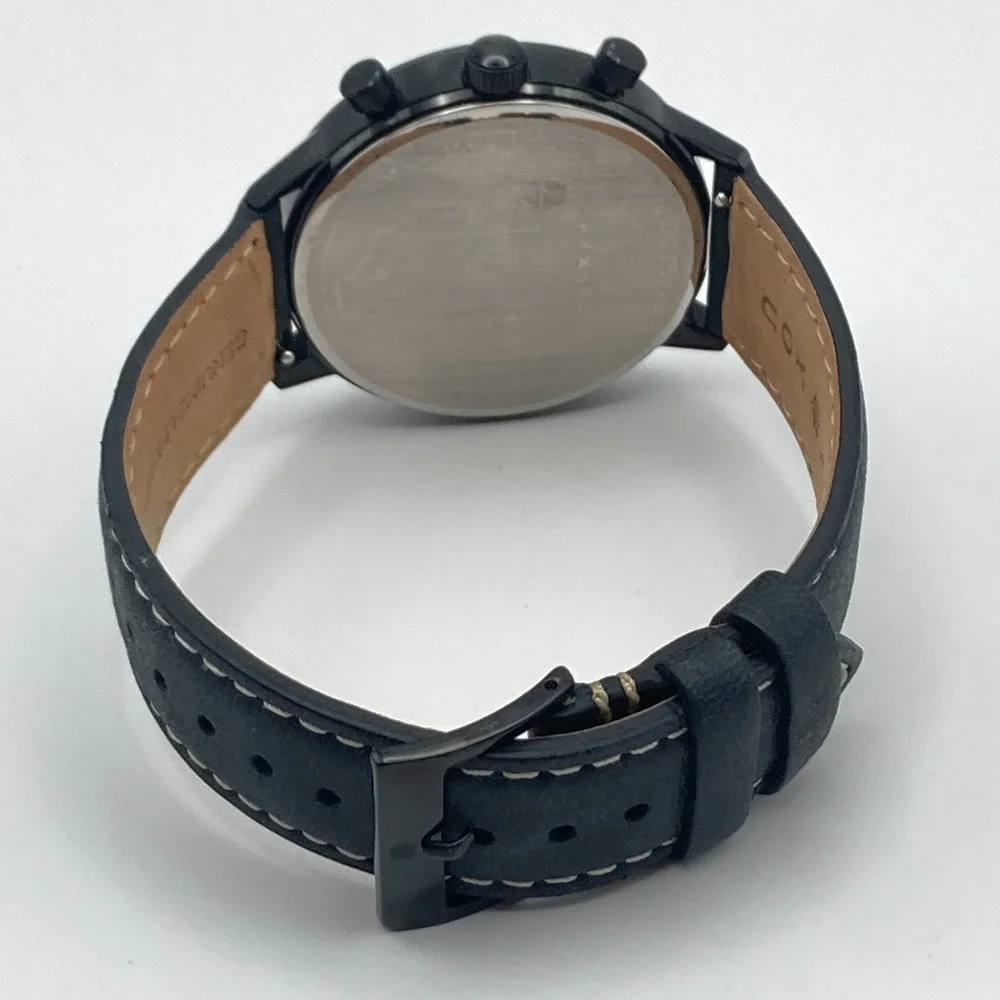 Lucky Brand Mens Watch Chronograph 35mm Black Orange Leather 50M New Battery 9